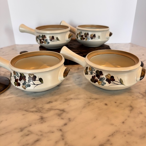 Vintage Denby "Shamrock" covered handled French onion soup bowls. 1/2 pint - Picture 5 of 9